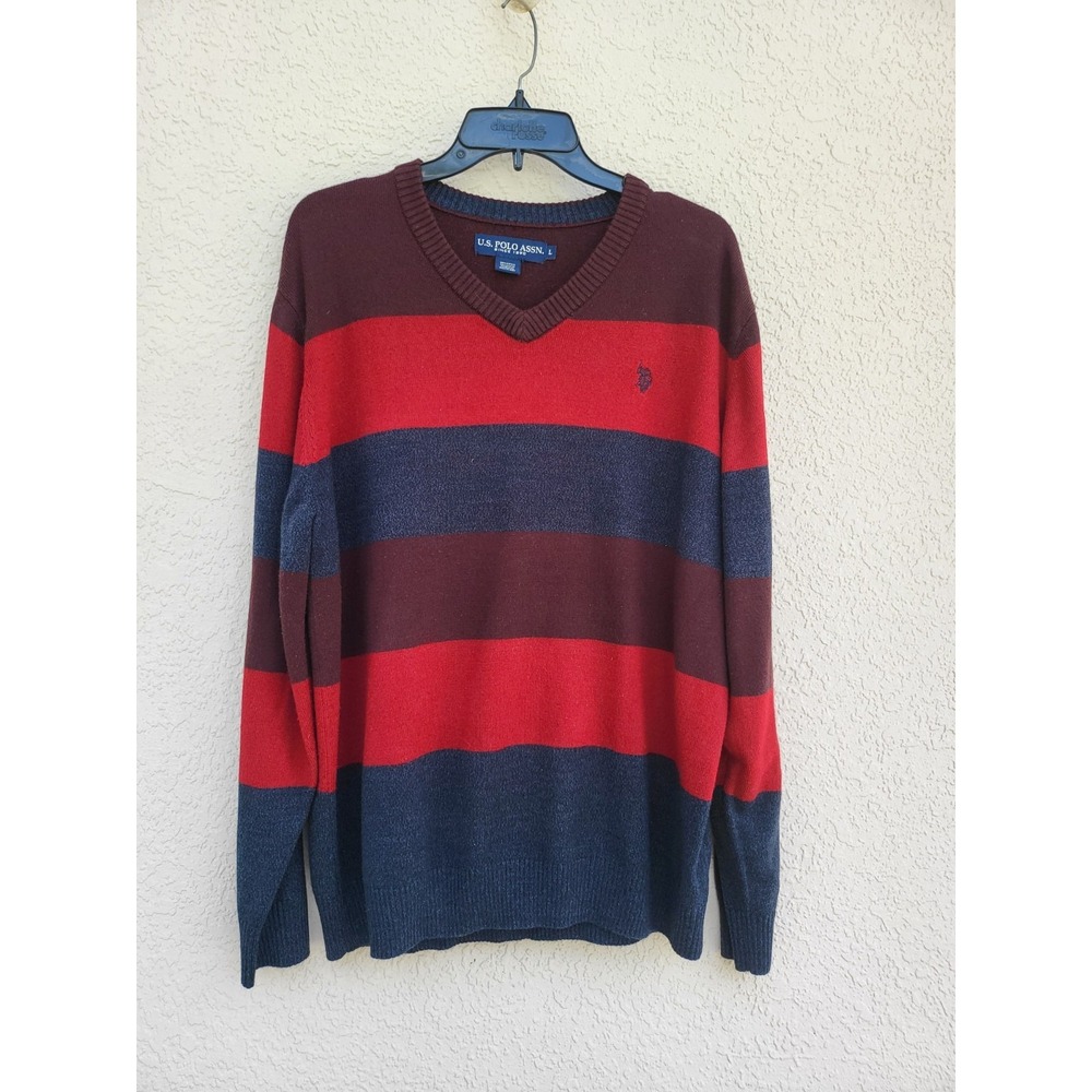 US Polo Assn Men's Multicolor Stripe V-Neck Pullover Sweater Sz L